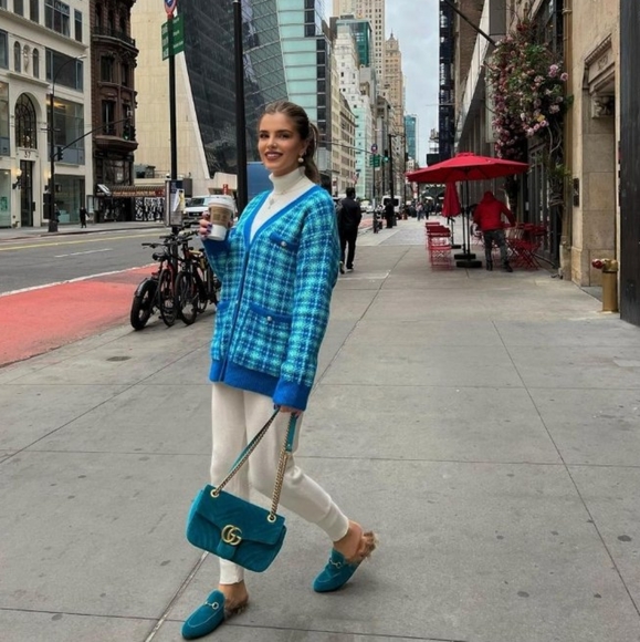 Zara * Plaid Knit Long Cardigan Jacket Blue - Picture 9 of 14